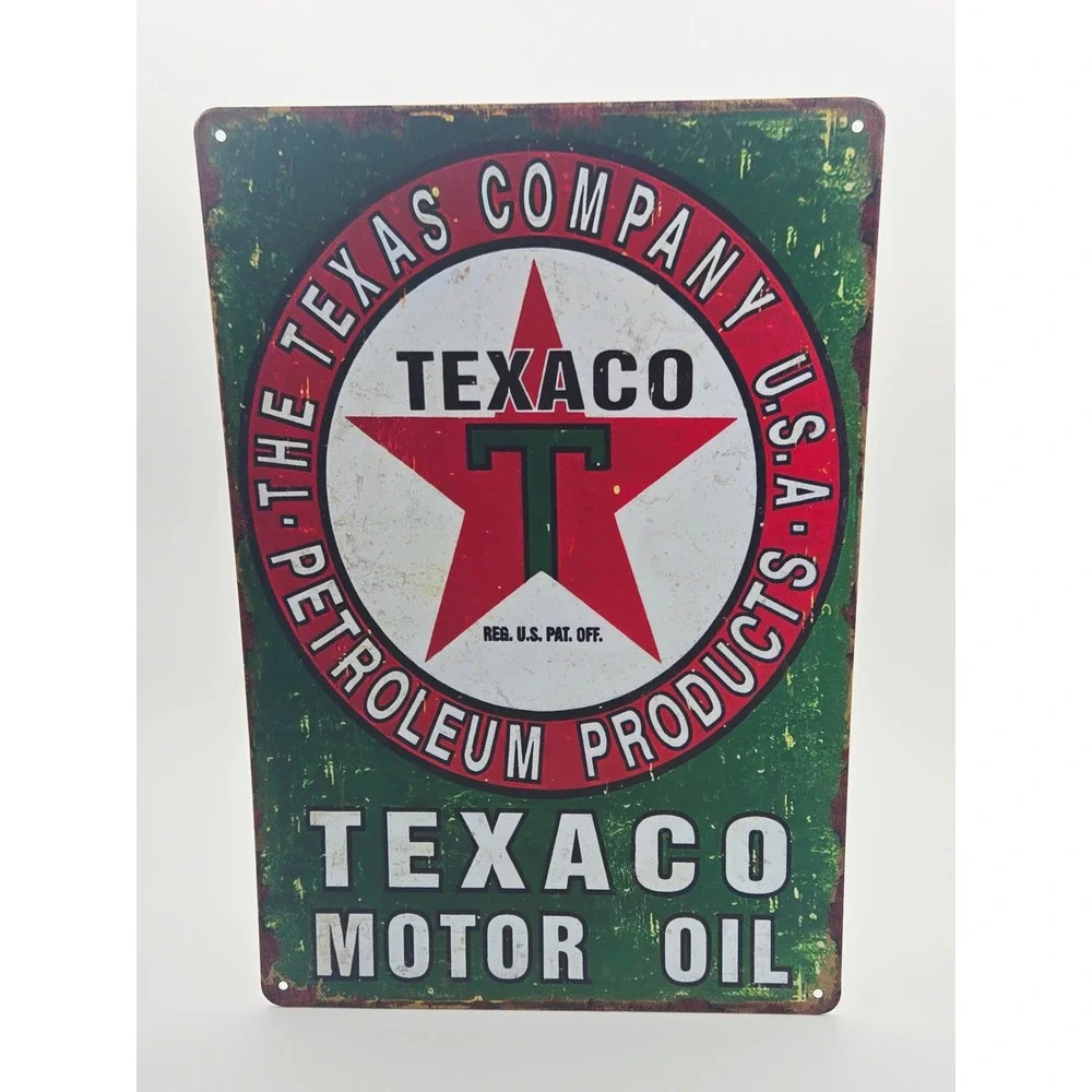 Vintage Style Gas Oil Metal Tin Signs Set Texaco Shell Mobil Castrol 6 Pack NEW